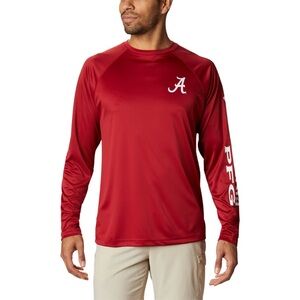 Columbia PFG Men’s Long-Sleeve Red Shirt University of Alabama Crimson Tide L